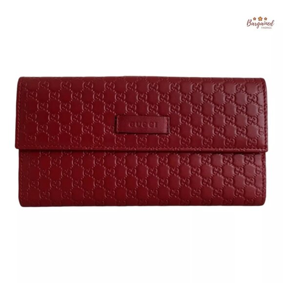 Authentic GUCCI Red Microguccissima Leather Continental Long Bifold Wallet
